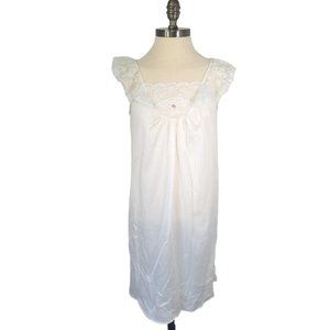 Vintage Featherbed New York Silky & Lace Trim Sleeveless Nightgown White